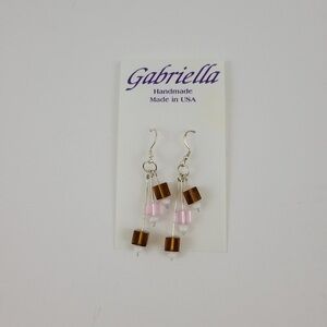 Pink and Brown Sterling Silver Handmade Earrings